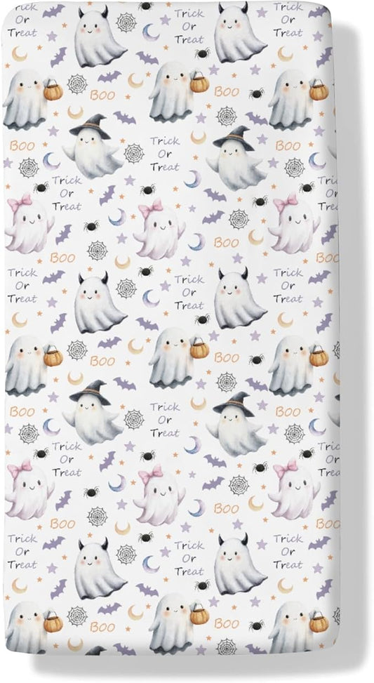 Cute Spooky Halloween Baby Crib Sheets Watercolor Witch Hat Spooky Pumpkins Baby Sheets Fall Moon Stars Fitted Crib Mattress Cover for Standard Crib Toddler Mattresses 28x52in
