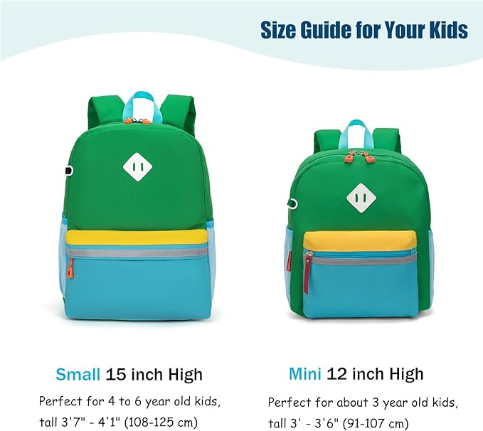 HawLander Little Kids Backpack for Boys or Girls, Toddler School Bag Fits 3 to 6 years old, Green Yellow, 12 Inch