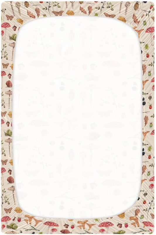 Fitted Crib Sheets for Baby Boys or Girls Soft Breathable Baby Play Yard Sheet for Standard Size Crib Mattress 52x28in Watercolor Safari Mushroom