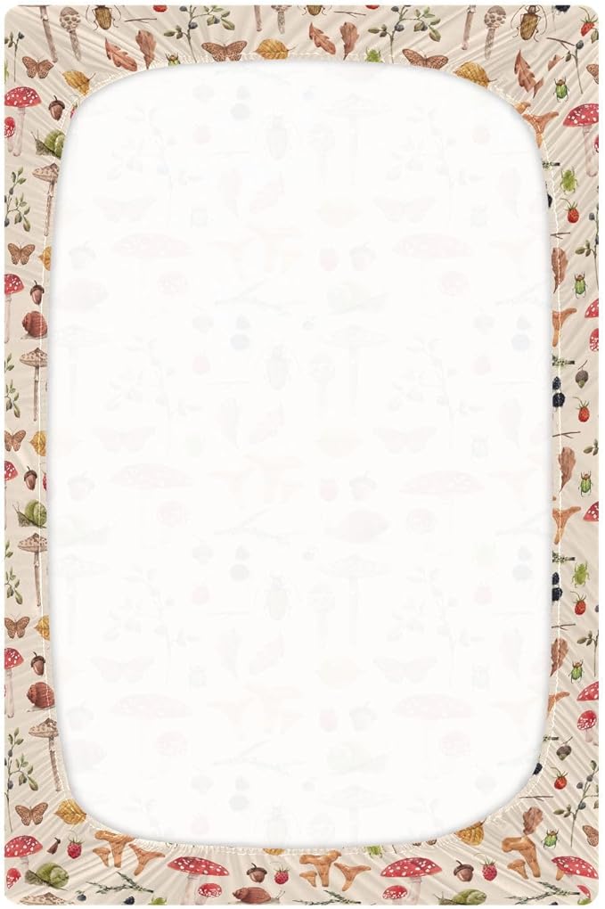 Fitted Crib Sheets for Baby Boys or Girls Soft Breathable Baby Play Yard Sheet for Standard Size Crib Mattress 39x27in Watercolor Safari Mushroom