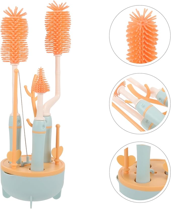 YARNOW Practical Bottle Cleaning Brush Kit with Stand for Milk Bottles Multifunctional Straw and Nipple Brushes Lightweight Portable Feeding Essentials for Newborns and Travel