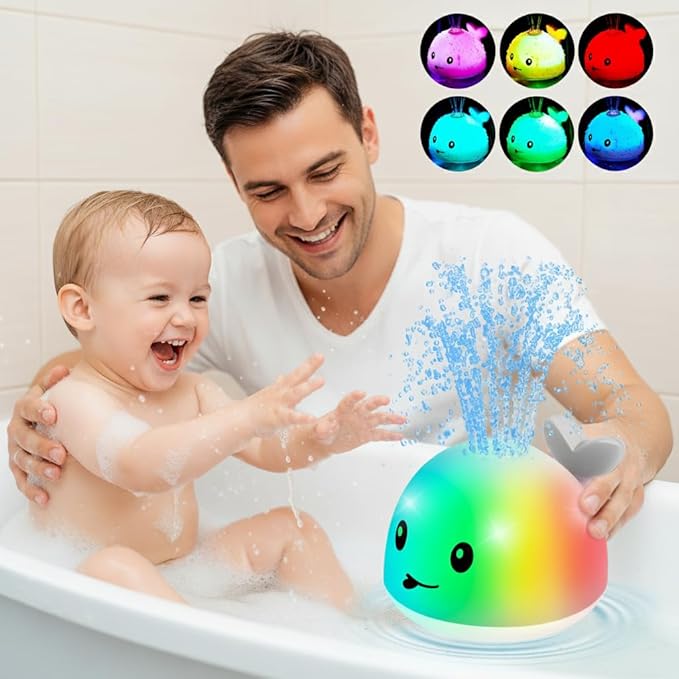 Gigilli Baby Whale Bath Toy - Easy Charging Bath Toys for Kids Ages 1-3 Light Up Bath Fountain Toy 6-12-18 Months Toddlers Bathtub Toy Sprinkler Baby Christmas Stocking Stuffers Birthday Gifts