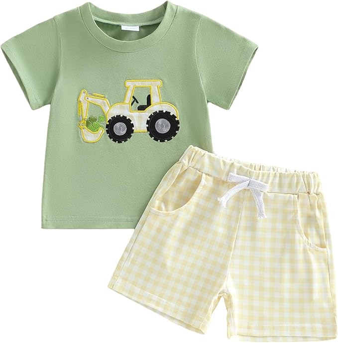 Baby Boy St Patricks Day Outfit Clover Embroidery Short Sleeve T-shirt Tops Shorts Set Toddler Spring Summer Clothes