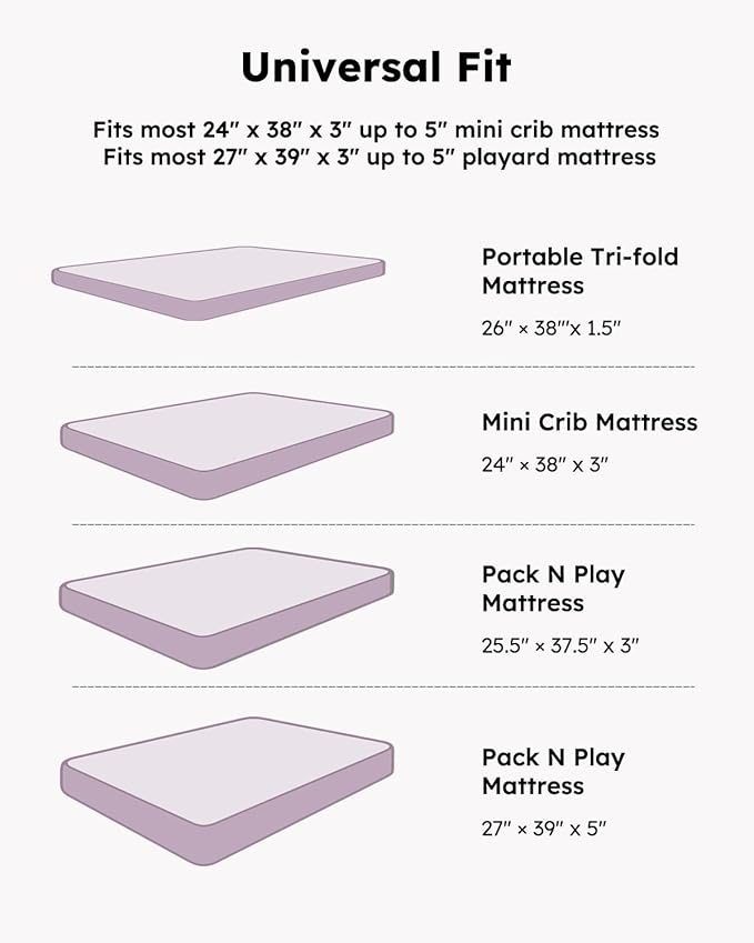 Pack and Play Sheets Fitted, Mini Crib Sheets 2-Pack for Pack N Play Mattress, Stretchy Playpen Sheet for Boys Girls, Softness and Breathable, 38" x 26"
