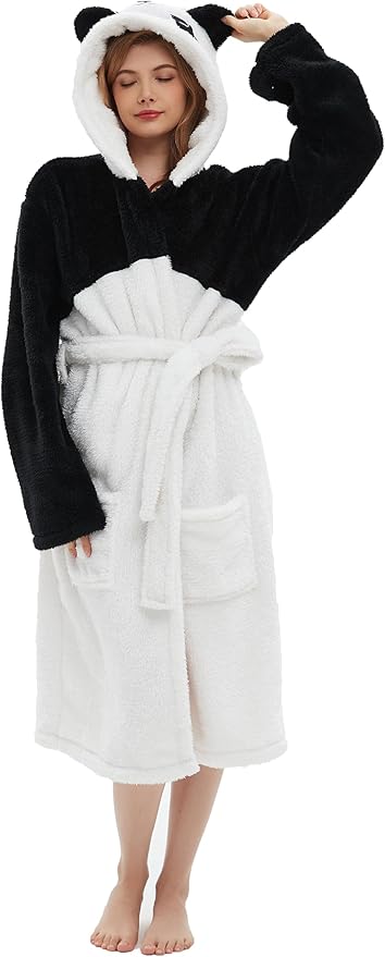CuteOn Bathrobe for Women Soft Fleece Hooded Plush Loungewear