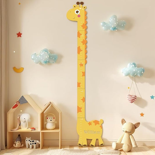Woodemon Personalized Name Growth Chart for Kids – Giraffe Height Chart for Boys and Girls, Wooden Height Chart Measuring Board 63" x 15.3"