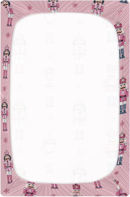 Christmas Nutcrackers Pinks Crib Sheets Soft Breathable Fitted Baby Crib Sheets Mattress Cover for Girls Boys, 52" x 28" x 9"