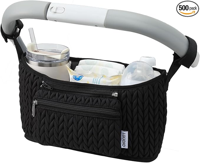 LUKJOJO Stroller Organizer With Insulated Bottle Holder- Universal Fit, Detachable Bag, Fit For Most Of The Stroller And Pet Stroller (Black-B)