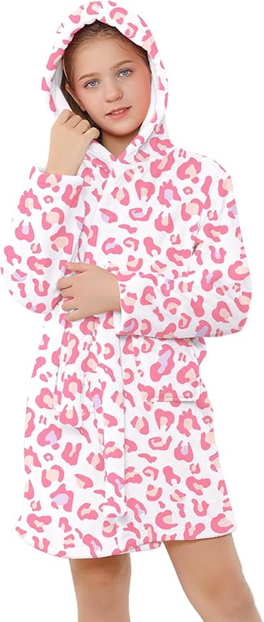 Umeyda Girls & Women Fleece Hooded Robes, Soft Fuzzy Bathrobe Warm Plush Fluffy Bath Robe for Kids Womens