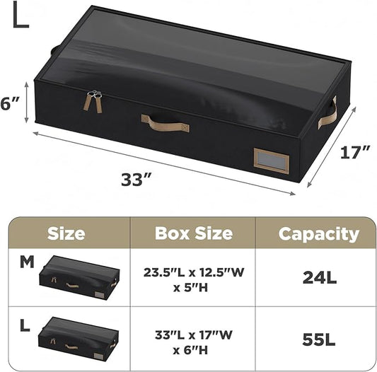 COYACOOL Under Bed Storage, Under Bed Storage Containers Bins for Clothes, Large Linen Underbed Closet Organization Bins, 2 Pack Collapsible Underbed Bin Dorm for Clothes, Sweater, Black