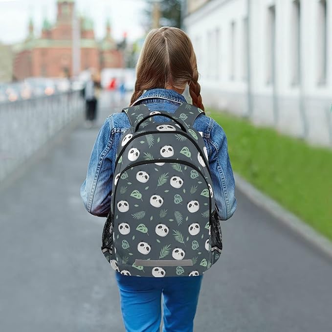 MNSRUU School Backpack with Chest Strap, Cute Panda Plant Leaves Laptop Backpack, Travel Hiking Backpack for Boys Girls, Rucksack, Knapsack