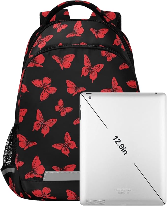 MNSRUU School Backpack with Chest Strap, Butterfly Laptop Backpack, Travel Hiking Backpack for Boys Girls, Rucksack, Knapsack One Size