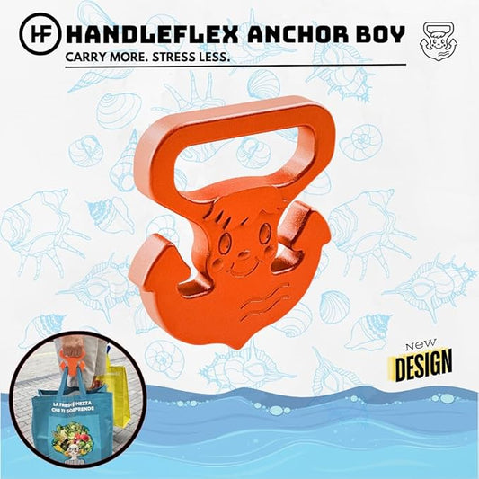 Handle Magic Anchor Boy (1 Unit) Bag Carrier | Ergonomic Grip and Bag Holder | 33 lbs Capacity | Lightweight & Comfortable for Shopping & Travel - Made in USA (Vibrant Orange)