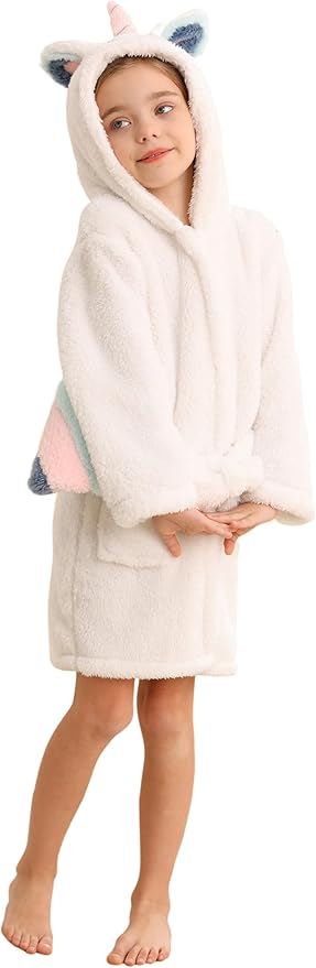 DELEY Girl's Robe Baby Boys Hoodie Robes Toddler Bathrobes for Kids Pajamas Sleepwear