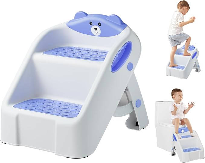 Step Stool for Toddlers, Toddler Step Stool for Bathroom Sink, Foldable Non-Slip Kids Stool with Handle, 2 Step Stools for Kids, Toddler Stool for Kitchen Bedroom Counter Sink