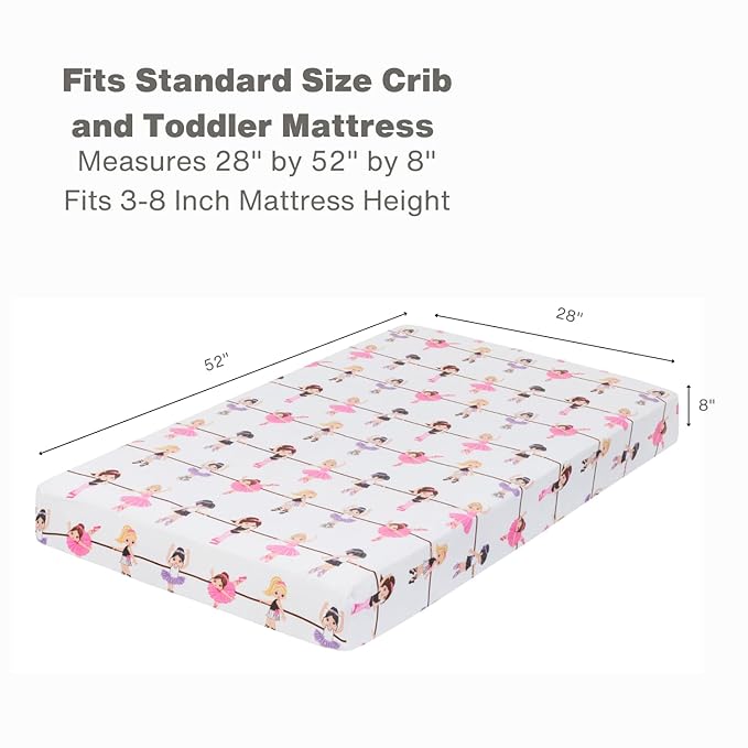 Baby Girl Fitted Crib Sheet Born to Dance Ballerina, 100% Soft Breathable Microfiber Baby Sheet, Fits Standard Size Crib Mattress 28in x 52in, Nursery Sheet