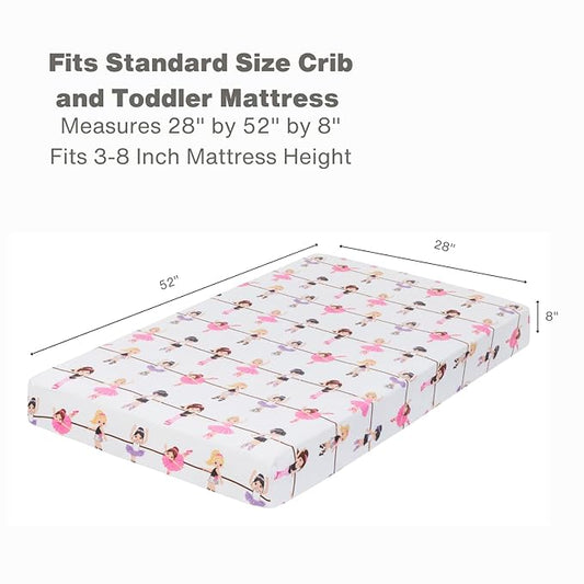 Baby Girl Fitted Crib Sheet Born to Dance Ballerina, 100% Soft Breathable Microfiber Baby Sheet, Fits Standard Size Crib Mattress 28in x 52in, Nursery Sheet