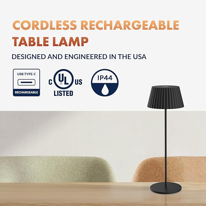 Newhouse Lighting Raven, Black 2700K Dimmable Cordless USB-C Rechargeable Table Lamp NHTL-RA-BLK, Cordless Desk Lamp for Living Room, Bedroom, Coffee Table, and Other Cozy Home Decor