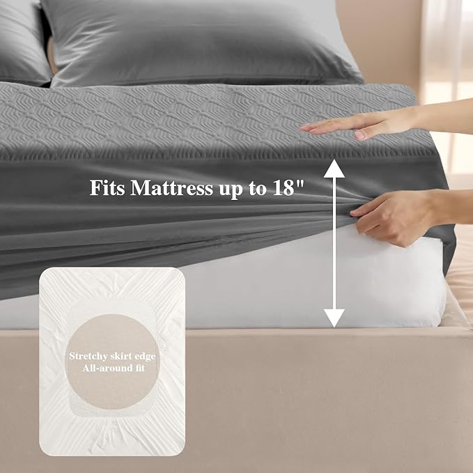 Twin XL Mattress Protector 2 Pack, Waterproof Mattress Pad Washable Rayon Mattress Cover Breathable Noiseless Bed Protector 3D Patterns 5" - 21'' Elastic Fitted Deep Pocket(Dark Grey)
