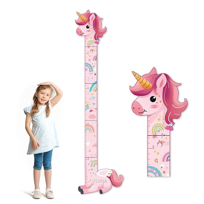 Woodemon Personalized Name Growth Chart for Kids, Unicorn Wooden Wall Decor Growth Chart, Wall Decor for Kids Room, Wooden Growth Chart for Wall and Nursery Medical Office Toddler Playroom
