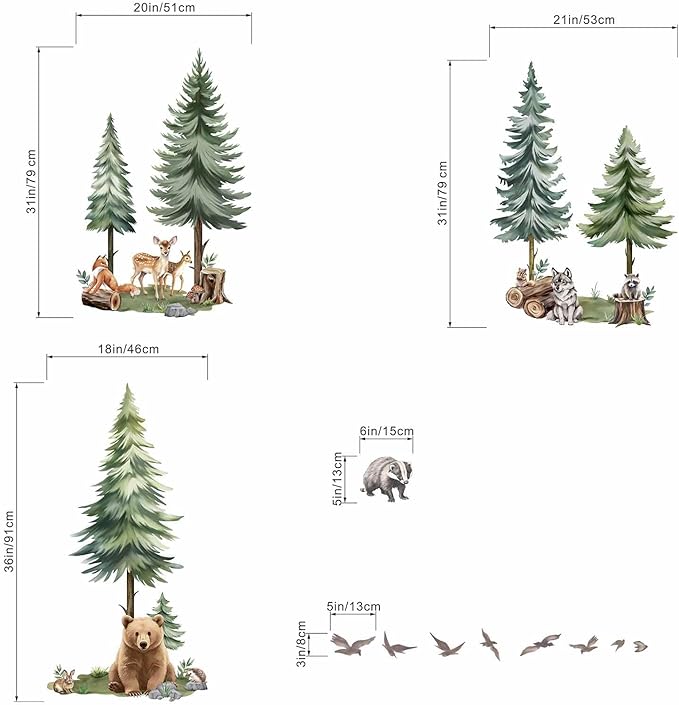 Woodland Animal Wall Decals for Baby: Removable Peel and Stick Vinyl Wall Stickers for Nursery Room Kids Bedroom
