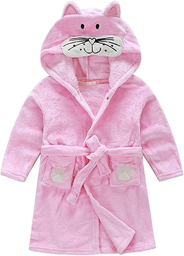 Kids Little Boys Girls Coral Fleece Bathrobe Unisex Kids Robe Pajamas Sleepwear