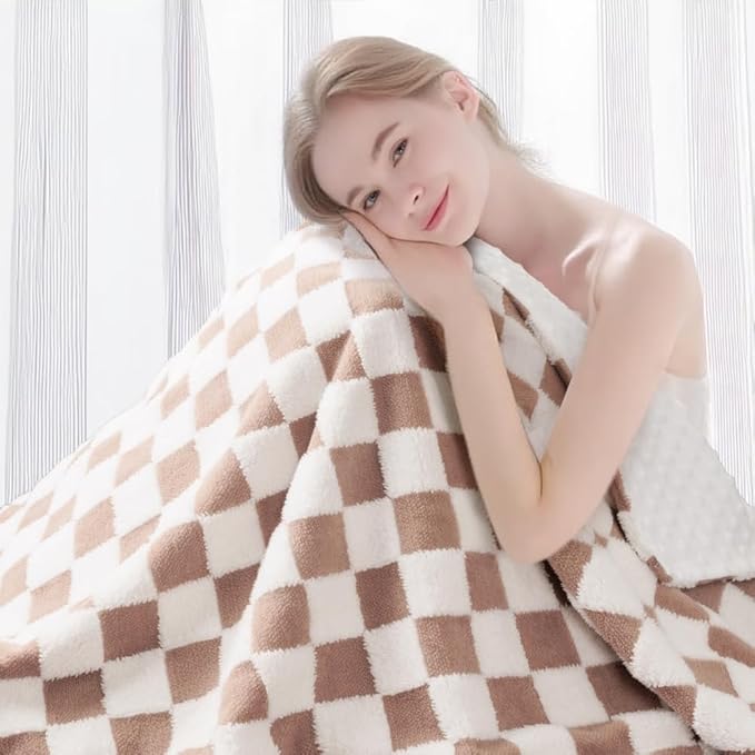 Soft Black and White Checkered Baby Blankets for Unisex Girls or Boys Breathable Gender Neutral Nursery Double Layer Blankets with Dotted Backing for Newborn Toddlers (Minky Brown)