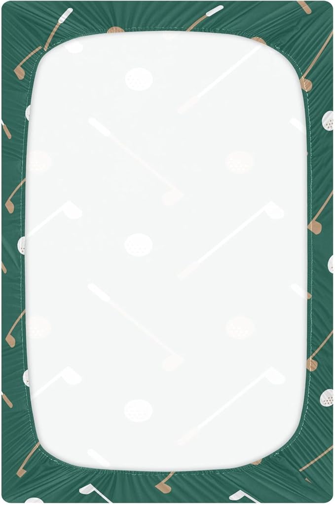 Golf Sports Pattern Green Crib Sheets Soft Breathable Fitted Baby Crib Sheets Mattress Cover for Girls Boy, 52" x 28" x 9"