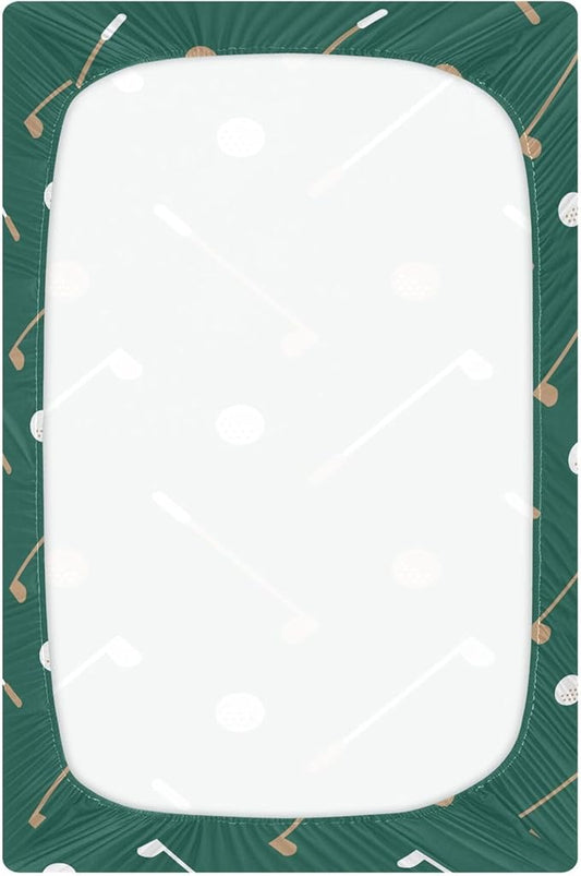 Golf Sports Pattern Green Crib Sheets Soft Breathable Fitted Baby Crib Sheets Mattress Cover for Girls Boy, 52" x 28" x 9"