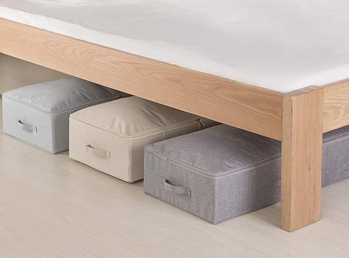 iwill CREATE PRO Pack of 2, Collapsible Rigid Storage Baskets for Underbed Organizer, Good for Clothing, Shoes, Bedding in Wardrobe, College Dormitory, Apartment Shelves Use, Beige