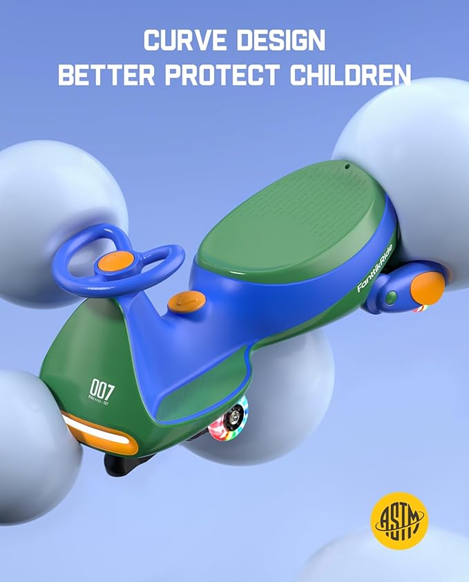 FanttikRide N7 Pro Electric Wiggle Car with Pedal, Rechargeable Battery, CyberWiggle, 2 in 1 Swing Car, 2 Speeds Max 4 Mph, Anti-Rollover, Flashing Wheels, Bluetooth, for Ages 3 and Up, 150 Lbs, Green