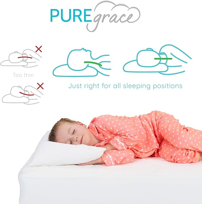 PUREgrace Tencel Toddler Pillow and Pillowcase Set – Organic Cotton Shell, Washable and Soft for Kids Ages 2-5, Perfect Size for Travel (14” x 19”)