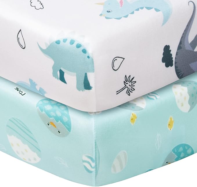Baby Crib Sheets (2-Pack) for Boys Girls, Soft Fitted Sheets for Standard Crib Toddler Mattress, Breathable Baby Sheets (28x52x8in)