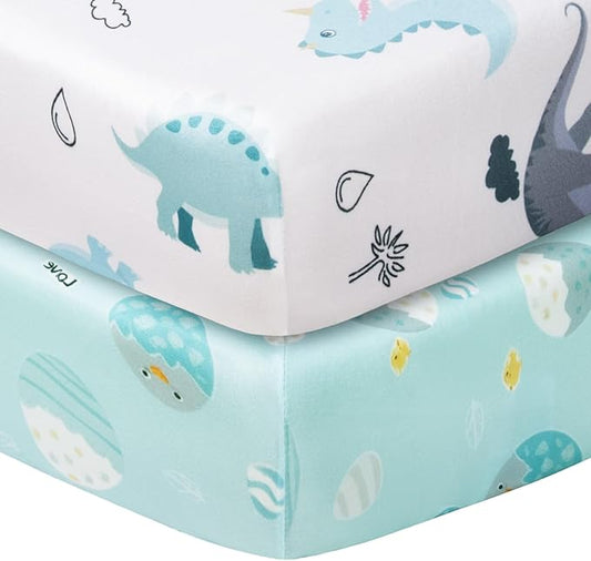 Baby Crib Sheets (2-Pack) for Boys Girls, Soft Fitted Sheets for Standard Crib Toddler Mattress, Breathable Baby Sheets (28x52x8in)