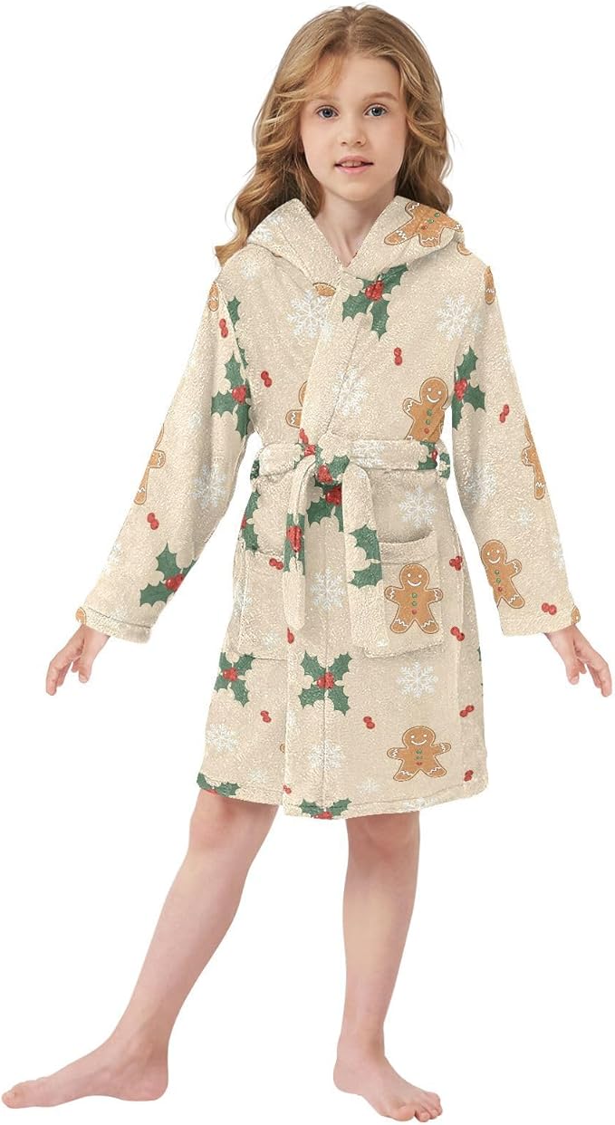 Toddler Baby Hooded Bathrobe for Boys Girls Soft Plush Bath Towel Robe with 2 Pockets for 2-12 Years