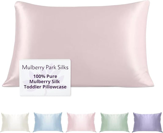 Mulberry Park 19 Momme Silk Pillowcase for Kids & Toddlers - Prevents Bed Head & Frizz, Gentle on Delicate Skin & Hair - Grade 6A Pure Mulberry Silk - 13" x 19" / Lullaby Pink