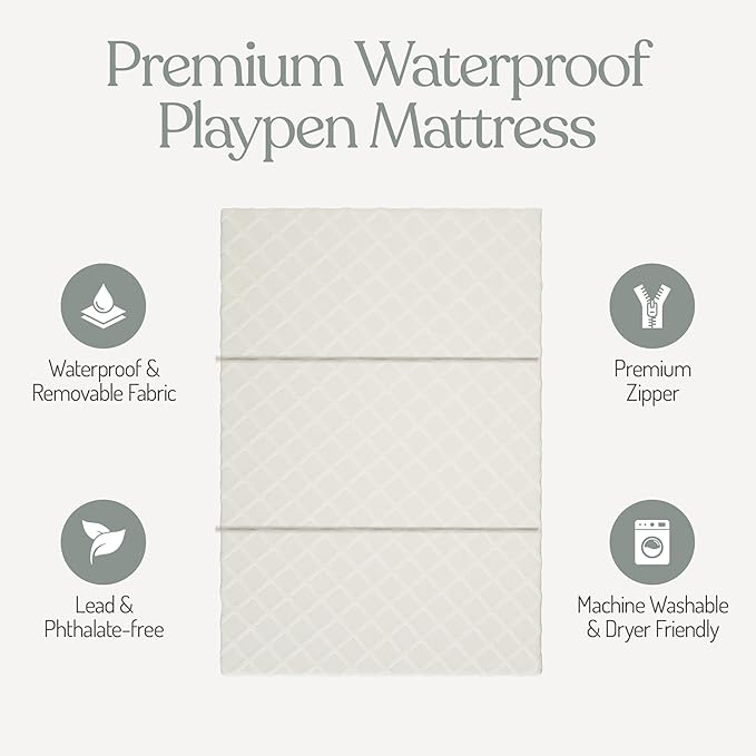 Sleepah Pack and Play Mattress Waterproof & Washable Cover Foldable Tri-Fold Pad 38 x 26 x 1.5 Pad for Babies and Toddlers Play Yards Mattresses Fits Most Playpens