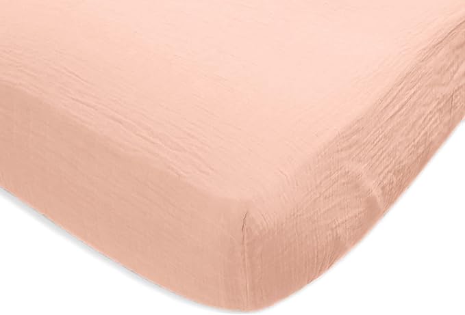 SwaddleDesigns Softest Cotton Muslin Fitted Crib Sheet, Toddler Sheet for Boys & Girls, Fits Standard Crib Mattress (28 x 52 inches), Peach Blush