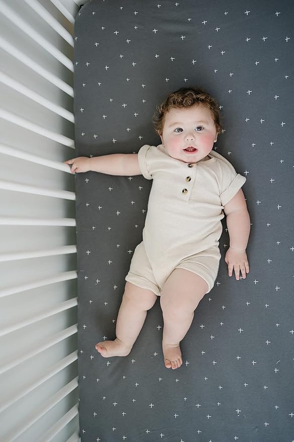 Ecolino Fitted Crib Sheet, 100% Organic Cotton Baby Crib Sheets for Boys and Girls. Fits Standard Crib and Toddler Mattresses, Soft and Breathable in Slate Twinkle