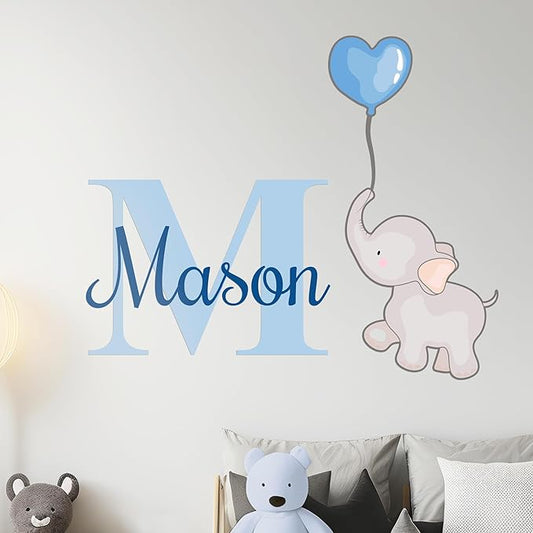 EGD Elephant Wall Decor Stickers for Baby Girl or Boy I Custom Name & Initial for Nursery Wall Decor I Elephant Nursery Decor | Elephants Baby Shower Decorations I Name Decals for Walls