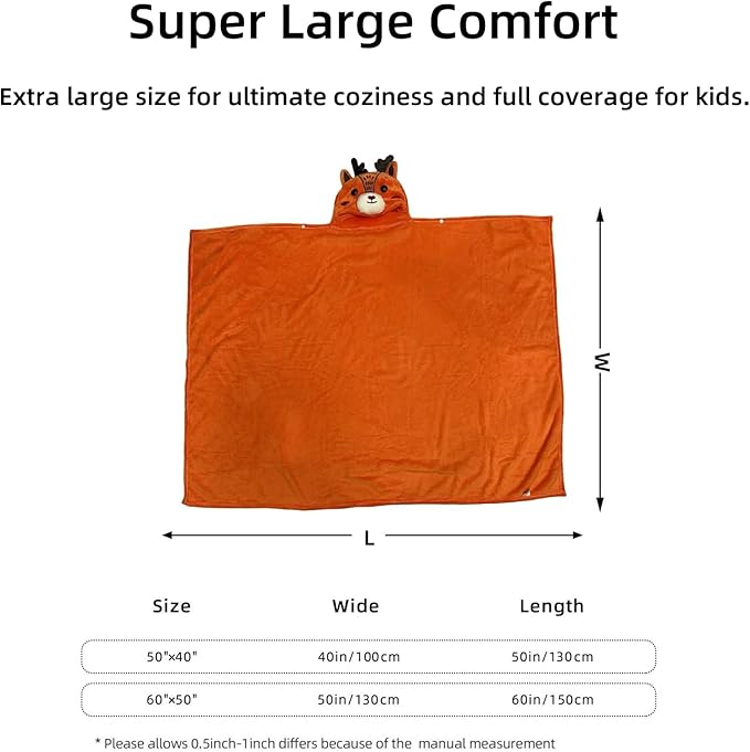 Wearable Blanket Hoodie for Kids Toddlers Hooded Towels Soft Cozy Wearable Throw Blanket Hoodie for Boys Girls