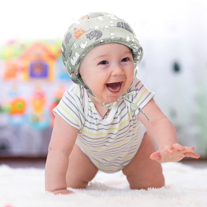 Geyoga 2 Pack Baby Safety Helmet for Crawling Walking Running, Adjustable Soft Cushion Head Protector with Knee Pads, Toddler Protective Cap 6–12 Months 1–2 Years (Forest)