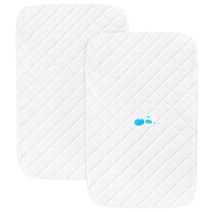 Bassinet Mattress Pad Cover Fit for Baby Delight/Mika Micky/Dream On Me Lotus/ANGELBLISS/KoolerThings (3 in 1) Bedside Sleeper, Waterproof Bassinet Mattress Protector Quilted Bassinet Sheets 2 Pack