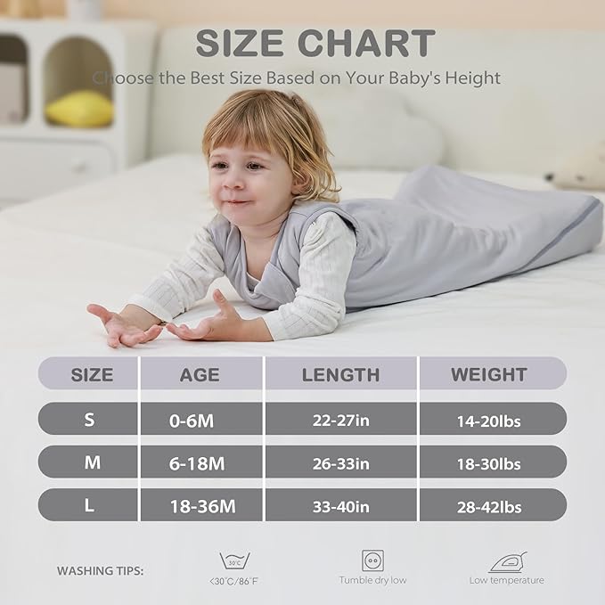 Mosebears Unisex Rayon Made from Bamboo Sleep Sack with 2-Way Zipper,2.5 Tog Baby Winter Sleep Sack (Light Grey,0-6 Months)
