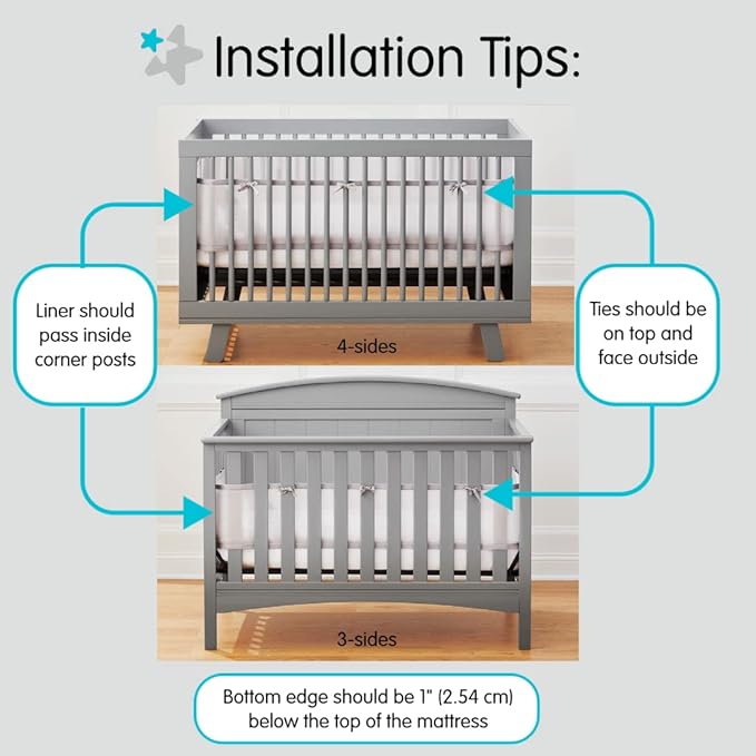 Breathable Mesh Liner for Full-Size Cribs (Gray, 11')
