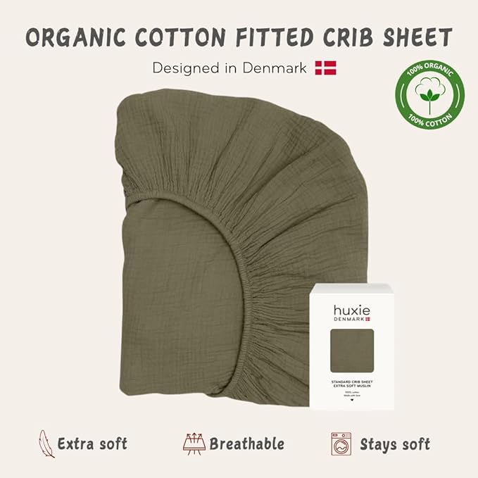 Crib Sheets – Organic Cotton Muslin Fitted Crib Sheet – Standard Size for Baby Boy and Baby Girl 28" x 52" Ultra-Soft and Breathable. (Sage Green)