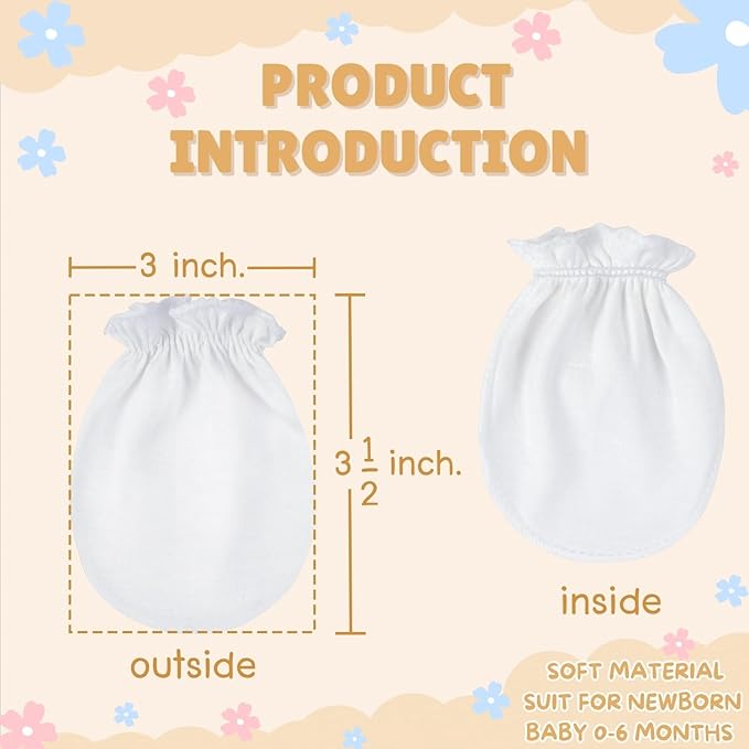 RATIVE Baby Mittens No Scratch Organic Cotton for Newborn 0-6 Months | Baby Essentials Must-Haves for Boys & Girls