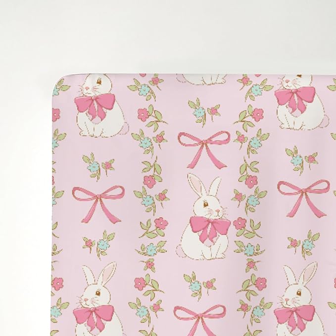 Preppy Bunny Easter Baby Crib Sheets for Boy Girl 52"x28" Pink Easter Rabbits Bows Floral Soft Stretchy Fitted Crib Mattress Cover Spring Garden Baby Sheet for Standard Crib and Toddler Bed Mattress