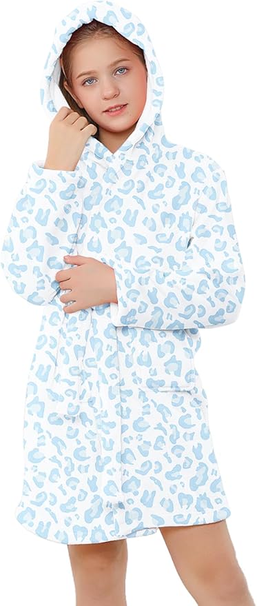 Umeyda Girls & Women Fleece Hooded Robes, Soft Fuzzy Bathrobe Warm Plush Fluffy Bath Robe for Kids Womens