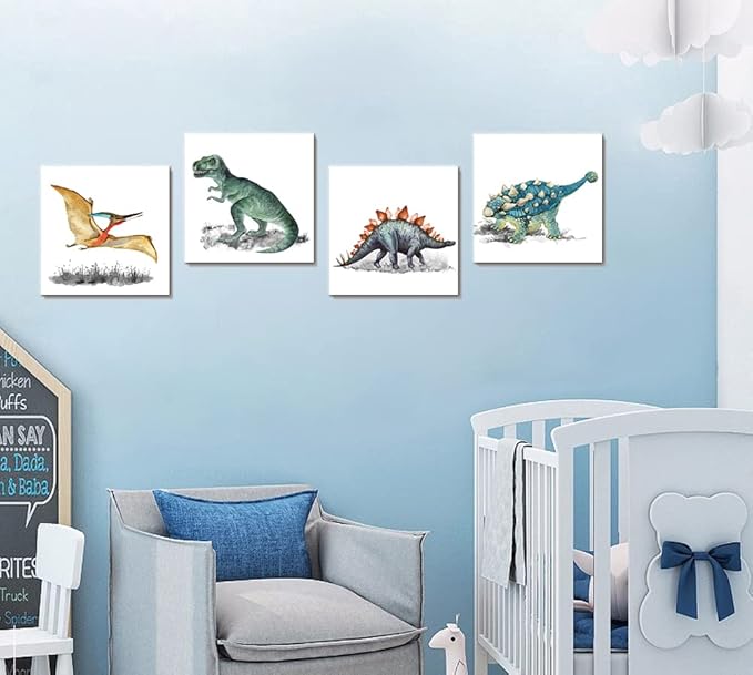 Popuwall Dinosaur Wall Decor Watercolor Dinosaurs Pictures for Boys Girls Kids Bedroom Nursery Room Decor Large